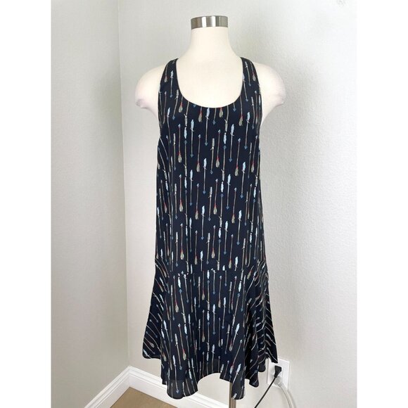 Joie Womens Small 100% Silk Arrow Print Racerback Swing Dress Sleeveless - Picture 1 of 11